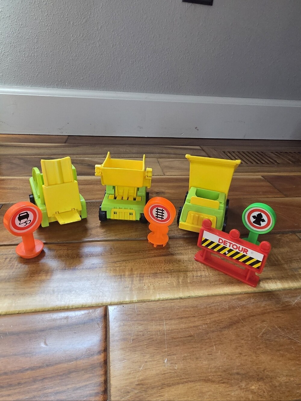 Vintage Fisher-Price Yellow and Green Construction Vehicle Set